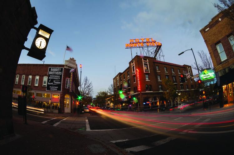 Landscape view of Downtown Flagstaff At Night