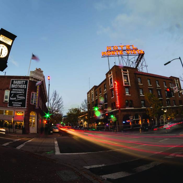 Landscape view of Downtown Flagstaff At Night