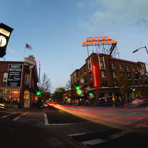 Landscape view of Downtown Flagstaff At Night
