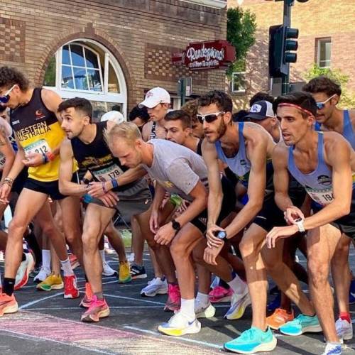 Runners in downtown Flagstaff