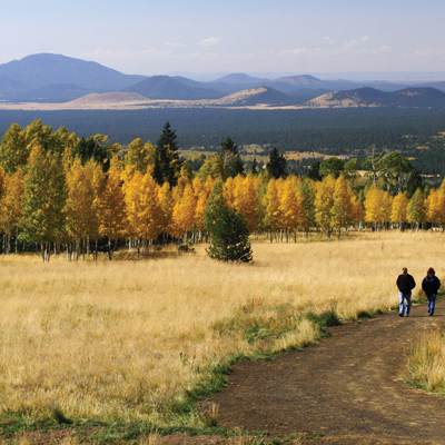 hikers on trail in the fall