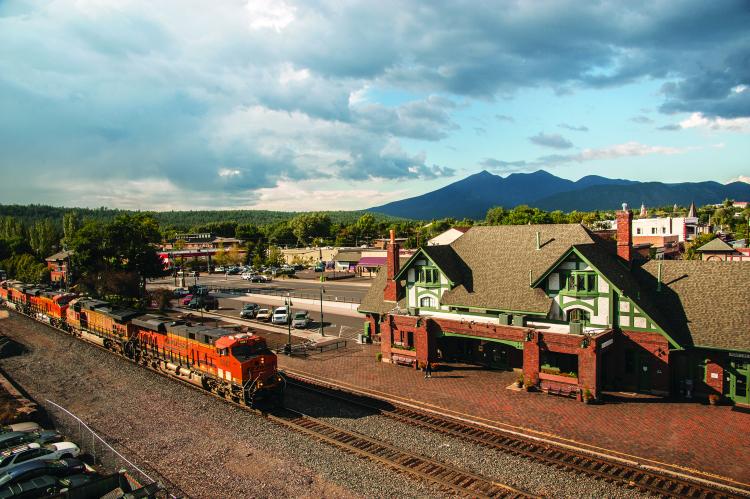 overhead view of old train station