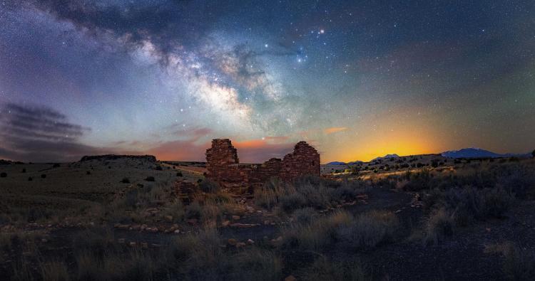 A beautiful starry sky, with a glimpse of the Milky Way, as viewed over Flagstaff, Arizona.